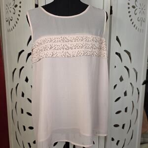 French Connection Women's Sheer Sleeveless Studded Blouse Romantic Pink Sz 10